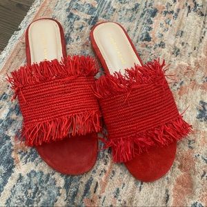 Red straw slide sandals
